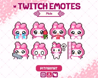Twitch Animated Emotes Kawaii Pixel Pink Rabbit Plushie para transmissão Twitch | Cute Bunny Emotes para transmissão