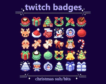 Christmas Winter Twitch Badges | Snow Man Holiday Pixel Sub/Bits, Reindeer, Xmas, Christmas, Santa Claus, Gifts, Fir Loyalty Stream Badges