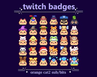 Orange Cat with Hats, Animals Sub Badges for Twitch stream | Cute Ginger Red Kitten Pixel Cat Bits Badges (97)