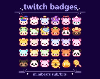 Cute Bear Sub/Bit Badges and Flairs for Streaming | Colorful, Kawaii Teddybears With and Without Hats and Flairs (173 badges, 27 flairs)