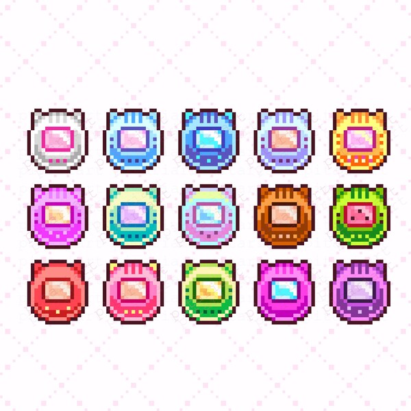 Kawaii Pixel Tamagouotchi Sub/Bit Badges for Twitch | Cute Colorful, Pastel Cat/Bear themed |Retro Game Virtual Pet Badge for Streaming (26)