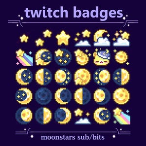 Insignias de Twitch: Luna, estrella y nube, subtítulos para transmisión / Insignias de transmisión nocturna con cielo estrellado y lindas noches (31)