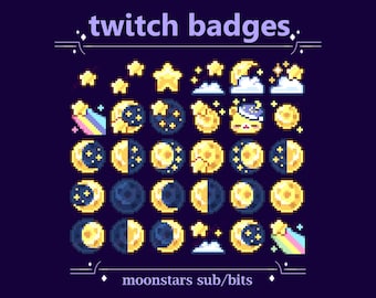 Twitch Badges Sub/Bits de Lua, Estrela e Nuvem para Streaming | Emblemas fofos de transmissão noturna de céu estrelado (31)