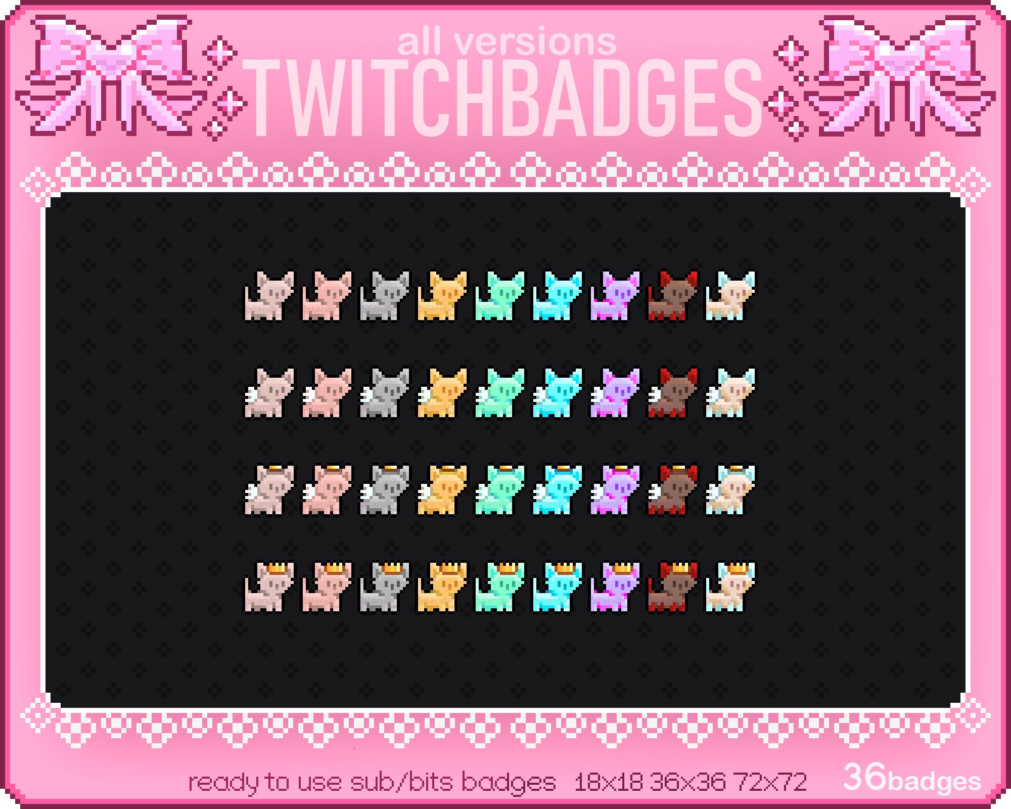Cat Sub/bit Badges Cute Pixel Art Lol Rank Cats for Twitch Kittibit ...