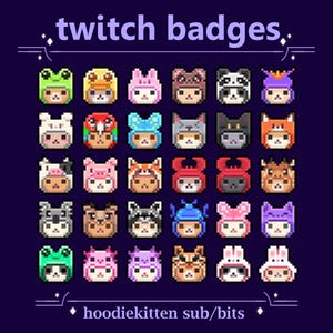 Cat in Hats/Hoodies Pixel Sub/Bit Badges for Twitch stream | Cute Cats with Animal Blankets for Streaming (27)