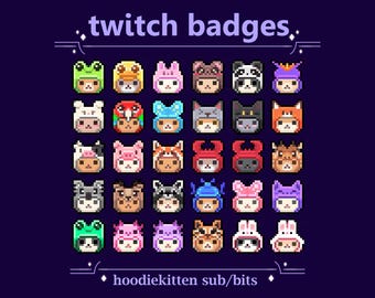 Kat met petten/hoodies Pixel Sub/Bit-badges voor Twitch-stream | Schattige katten met dierendekens om te streamen (27)