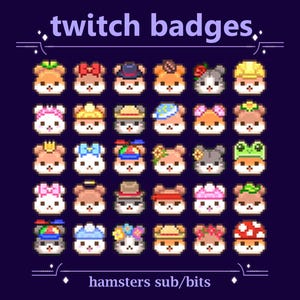 Twitch Cute Hamster Sub/Bit Badges for Streaming | Kawaii Hamsters with hats Loyalty Badges
