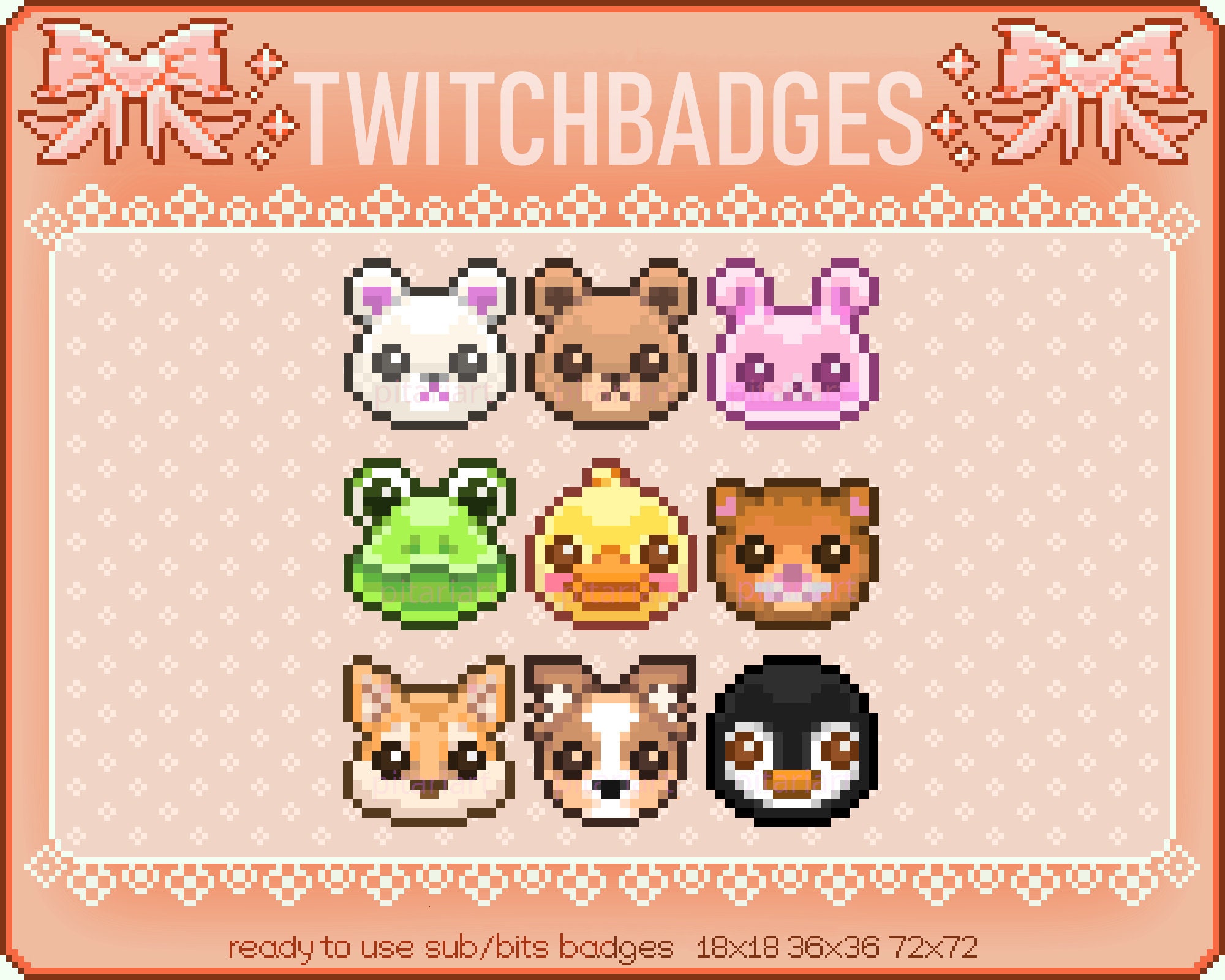 Cute Pixel Animals Sub/bit Badges for Twitch Streaming Bear - Etsy