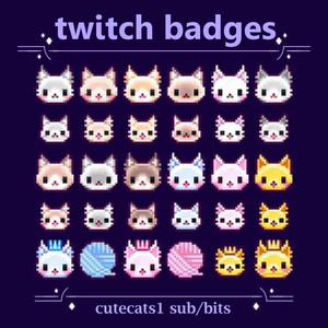 Kawaii Cats as Sub/Bit Badges for Twitch stream | Cute Kitties as Loyalty Badges