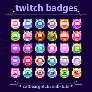 Kawaii Pixel Tamagouotchi Sub/Bit Badges for Twitch | Cute Colorful Pastel Cat/Bear themed | Retro Game Virtual Pet Badge for Streaming (52)