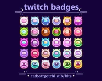 Kawaii Pixel Tamagouotchi Sub/Bit Badges for Twitch | Cute Colorful Pastel Cat/Bear themed | Retro Game Virtual Pet Badge for Streaming (52)