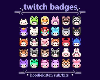 White Cat in Animal Hats/Hoodies Pixel Sub/Bit Badges for Twitch stream | Cute Cats with Animal Blankets for Streaming (28)