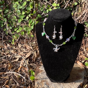 Teapot and Ethereal Flowers Themed Choker Necklace and Earrings Set