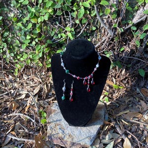 Zombie Rot Green and Red Themed Bite Choker Necklace and Earrings Set
