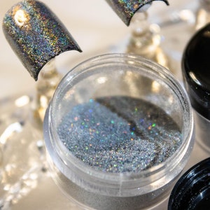 3G Jar of Holographic Nail Powder, Resin Art Powder, Glitter Powder, Holo Nails, Silver Glitter, Chrome Pigment, Rainbow Holographic Powder