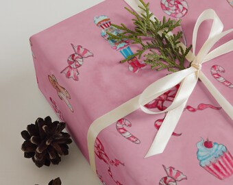 Candy Cane Lane Christmas Pink Wrapping paper sheets