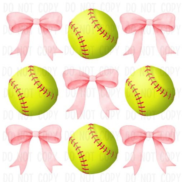 Preppy Coquette Bows Softball PNG | Instant Digital Download