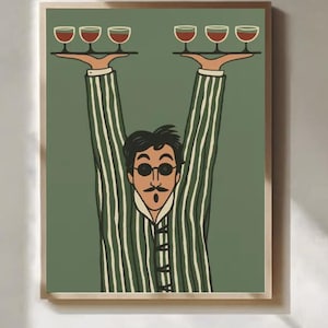 Minimalistisk konsttryck med servitör - Retro väggdekoration med bartender