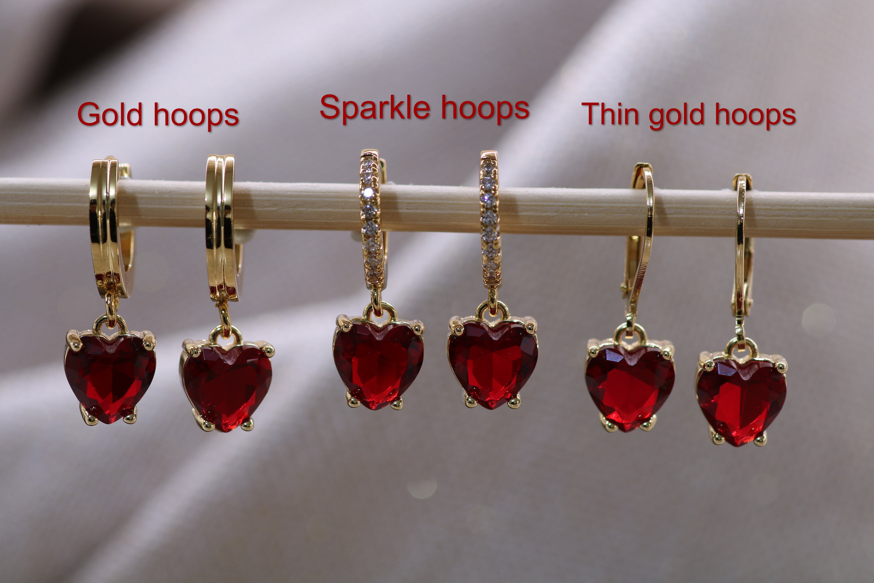 Red Heart Earrings, Czech Glass Folk Heart Earrings, Deep Red