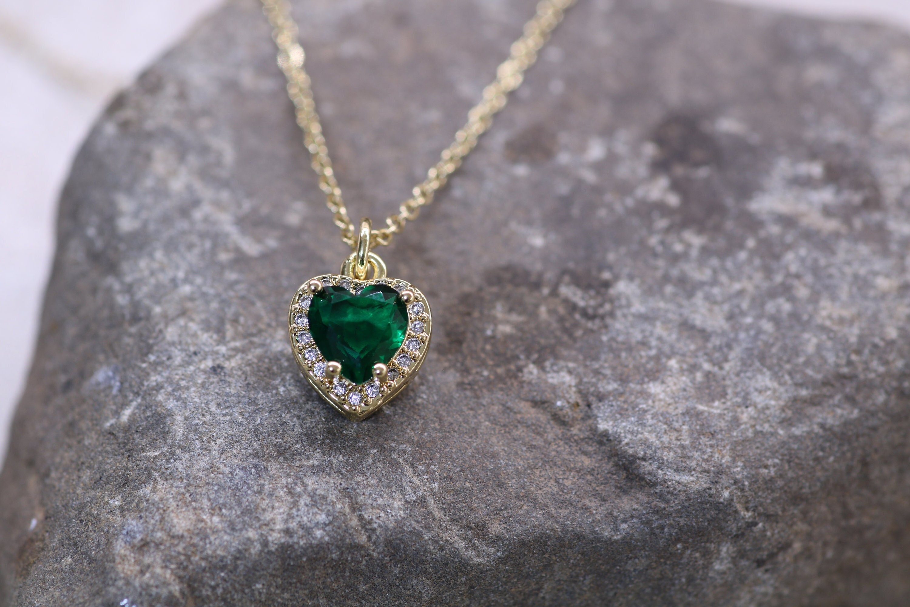 Emerald Pendant, Heart Gemstone, Gold upgrade, Art Nouveau Necklace #P –  Silver Embrace