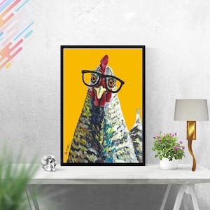 Poulet avec des lunettes, Art de poulet mignon Poster