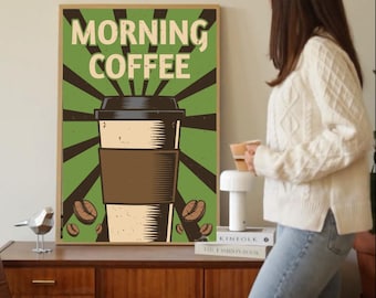 morning coffee art print cozy kitchen wall decor minimalist coffee lover illustration