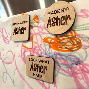 Personalized Kids Magnet - Set of 3, wood Look what I made magnet, kids name magnet, kids art magnet, custom name magnet, magnet for artwork