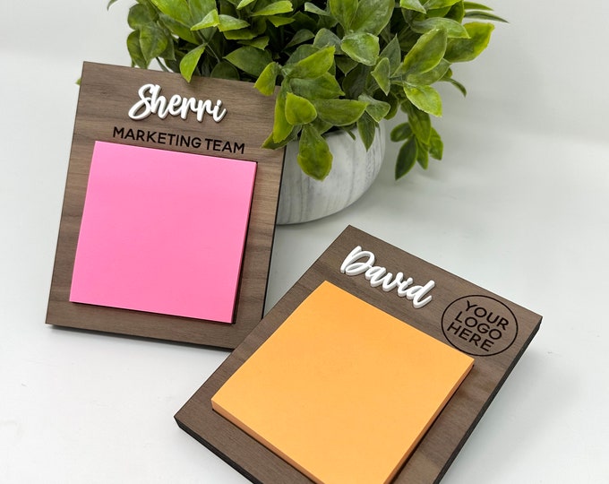 Personalized Sticky Notepad Holder, Corporate Gift for Employees, Custom Office Gift, Postit Note Holder, Desktop, Corporate Client Gift