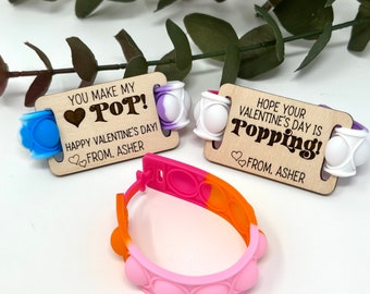 CLASS SET Pop Bracelet Valentines, Valentine Classroom Favors, Valentine Basket Stuffer, Valentine's Gift for Kids, Valentine's Class Gift