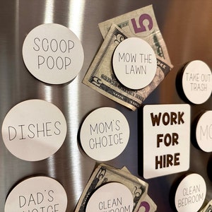 Chore Magnet Set, Work for Hire Chore Chart, Allowance Tracker, Kids Magnets, Earn Money Magnet, Gift for Parents, Kids Stocking Stuffer