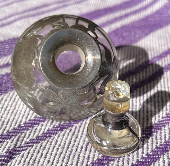Antique Art Nouveau Silver Overlay Clear Glass Fl… - image 7