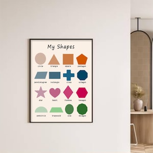 Pôster Master My Shapes - Gráfico de formas básicas - Arte educacional - Materiais de arte para aprendizagem - Presente para alunos e professores