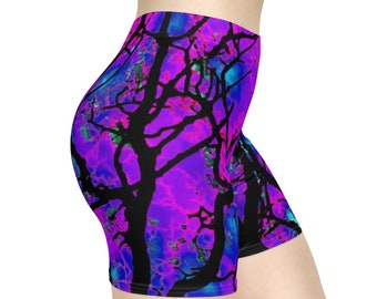 Women's Biker Shorts, Abstract, Purple, Tree Limbs, Creepy