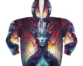 Unisex Pullover Hoodie (AOP), Gift for Him, Gift for Her, Abstract Original Art, Cyberpunk, Biopunk