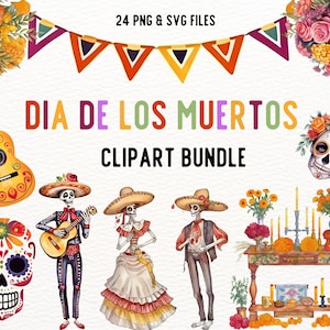 Dia De Los Muertos Clipart, Tag der Toten Clipart, Aquarell Clipart, Mexikanische Clipart, Halloween, PNG- und SVG-Dateien, sofortiger Download