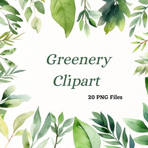 Watercolor Greenery Clipart, Greenery bundle, Foliage Clipart, Watercolor Clipart, PNG Digital Files, SVG Digital Files, Greenery Clipart
