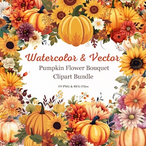 Watercolor Pumpkin Bouquet Clipart, Vector Pumpkin Bouquet Clipart, Fall Clipart, Autumn Floral Watercolor, Autumn Vector, Pumpkin PNG & SVG