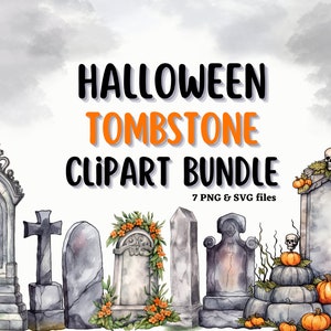 Halloween grafstenen clipartbundel, aquarel clipart, Halloween clipart, grafsteen clipart, aquarel Halloween, png- en SVG-bestanden