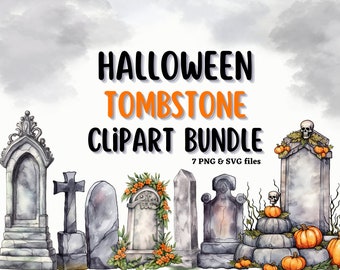 Paquete de imágenes prediseñadas de lápidas de Halloween en acuarela (archivos PNG y SVG)