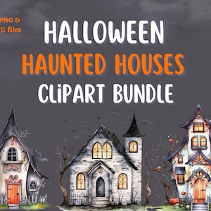 Halloween Haunted Houses Clipart, Watercolor Clipart, Halloween Clipart, Watercolor Halloween Clipart, PNG & SVG Files, Haunted House