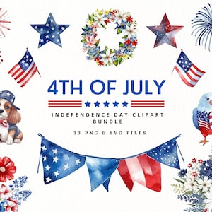 Fourth of July Clipart Bundle, Watercolor Clipart, 4th of July clipart, Independence day, Watercolor July Fourth Clipart, PNG and SVG files
