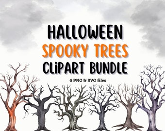 Halloween Haunted Tree Clipart Bundle, Watercolor Clipart, Halloween Clipart, Tree Clipart, Watercolor Trees Clipart, Spooky Tree, PNG & SVG