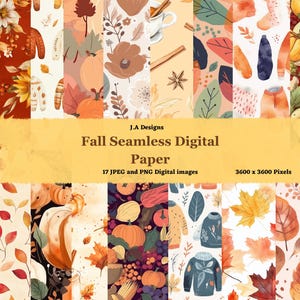 Fall Seamless Digital Paper Bundle, Watercolor Autumn Printable Paper, Thanksgiving Paper, Digital Paper Bundle, Paper Pack, JPEG