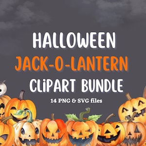 Watercolor Jack O Lantern Clipart, Watercolor Clipart, Pumpkin Clipart, Jack-O-Lantern, Watercolor Halloween Clipart, PNG & SVG Files