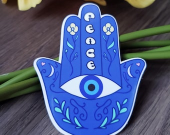 Hamsa evil eye sticker, waterproof vinyl sticker