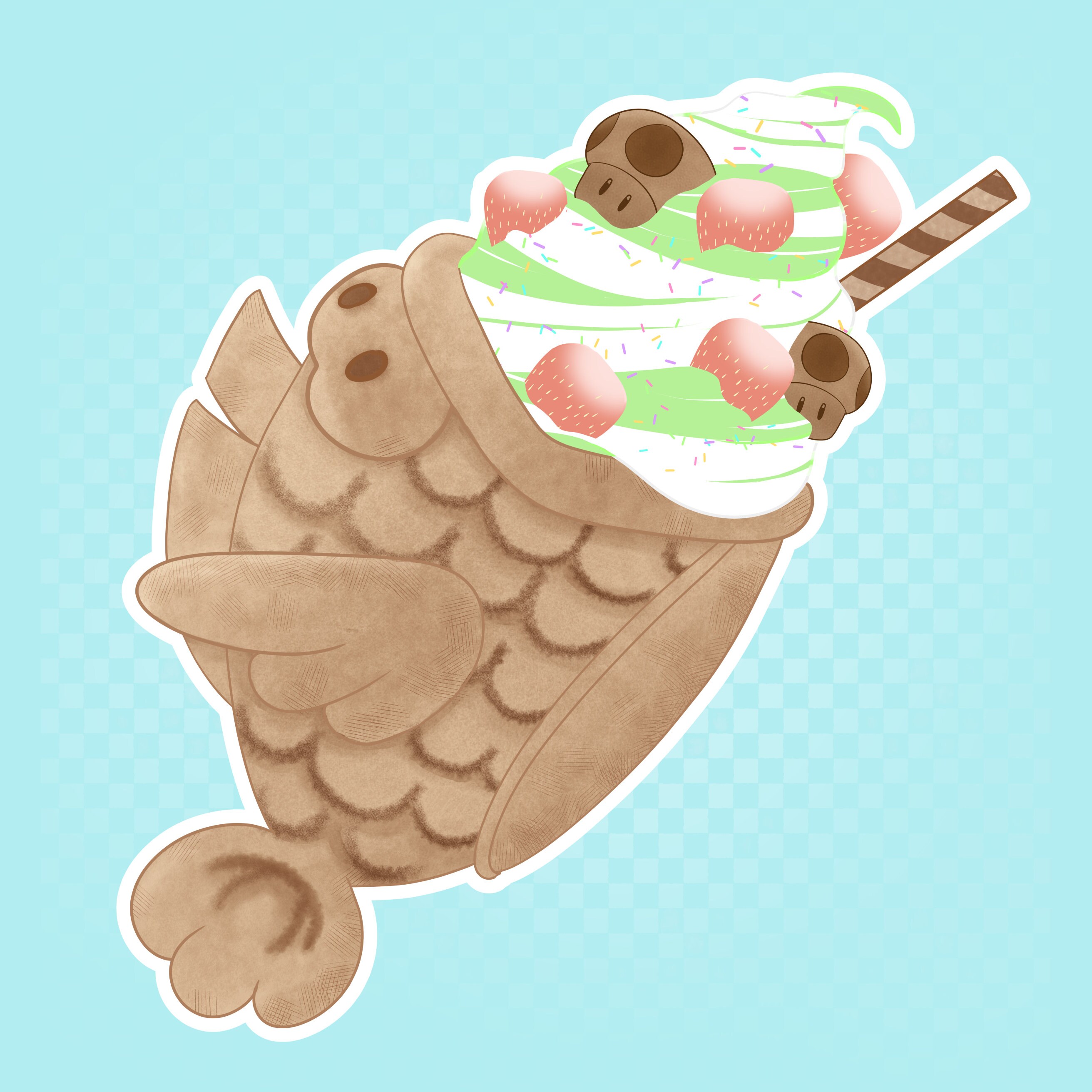 Cheep Cheep Taiyaki Sticker, Holographic Laminated Sticker, Super Mario ...
