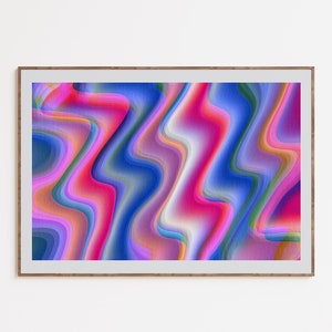Descarga de arte colorido horizontal, arte psicodélico, cartel trippy, arte de pared de los años 70, grabados de los años 60, arte rosa y azul, arte abstracto del arco iris digital