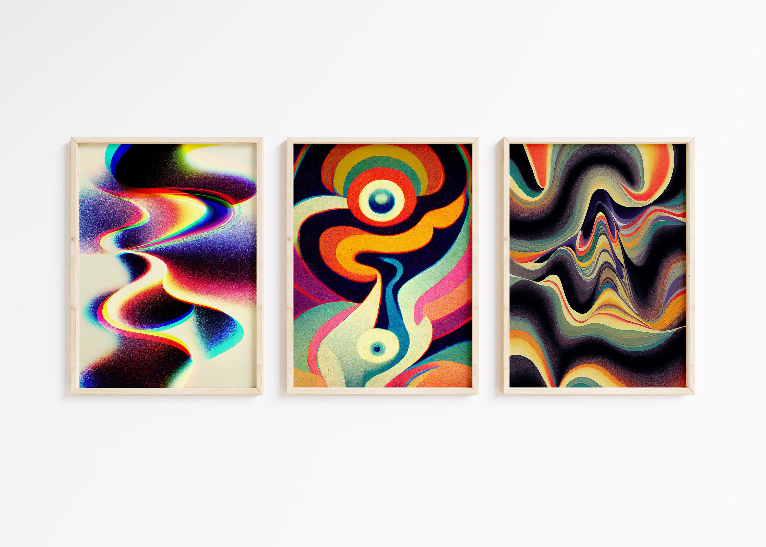 Trippy Room Decor, Psychedelic Art Set, 70s Gallery Wall, Dorm