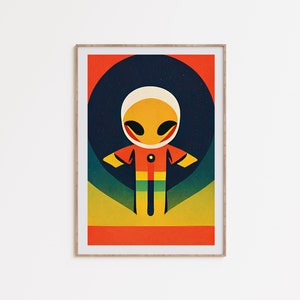 Colorful Space Alien Art | printable art | retro sci-fi print |  space decor for kids room | alien gift  | mid-century colorful wall art