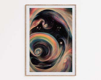 Galaxy Wall Art, retro futurism poster, vintage sci-fi print, surreal space art, space travel poster, printable art, digital download